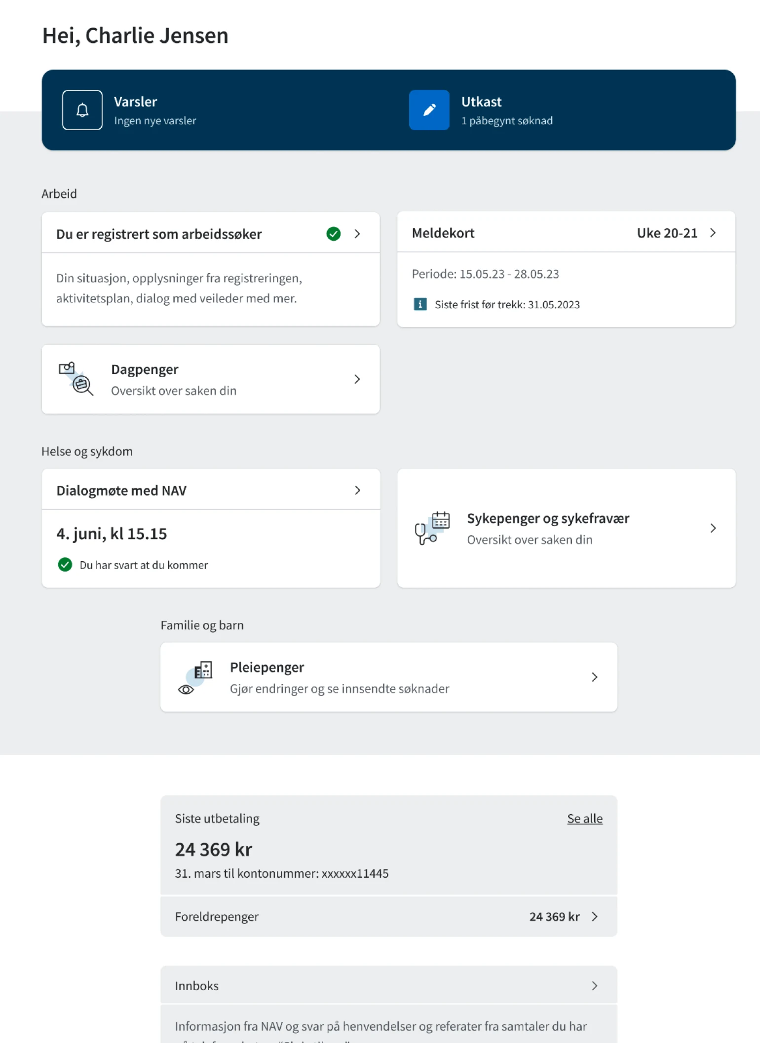 Recently redesigned Min side