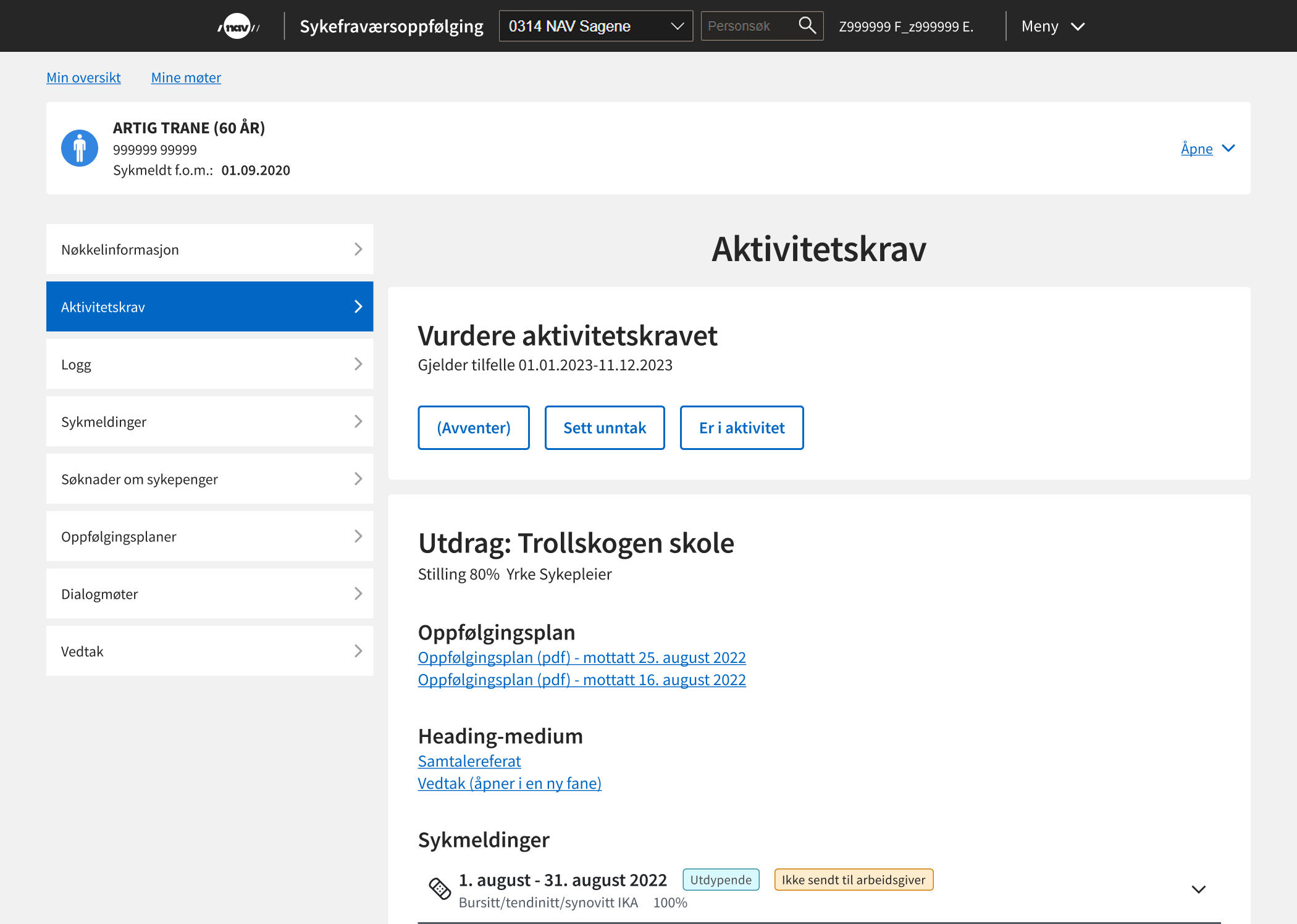 Earlier activity-requirement page with a wide content area and navigation to other information