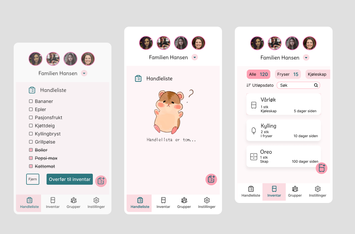 Hamle shopping list and household inventory screens